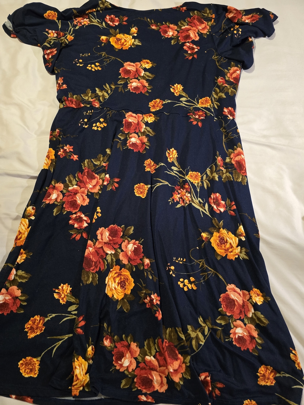 Fortune & Ivy Floral Wrap Midi Dress - Navy with Red & Yellow Flowers 2X - Picture 8 of 8